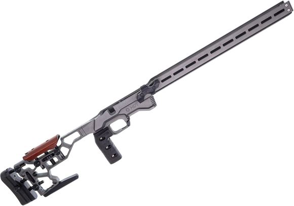 Picture of Used MDT ACC Chassis System, Grey, RH, For Remington 700 Short Action, With MDT Adjustable Stock & Vertical Grip, Custom Leather Cheek Riser, MDT Spare Round Holder, MDT Rear Bag Rider.