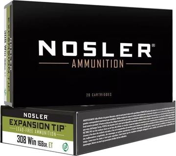 Picture of Nosler Custom Trophy Grade Rifle Ammo - 308 Win, 168Gr, E-Tip, Lead-Free, 20rds Box