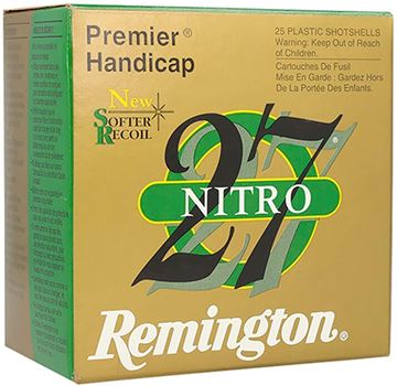 Picture of Remington Target Loads, Premier Nitro 27 Handicap Target Loads Shotgun Ammo - 12Ga, 2-3/4", HDCP DE, 1-1/8oz, #8, Extra Hard STS Target Shot, 25rds Box, 1235fps