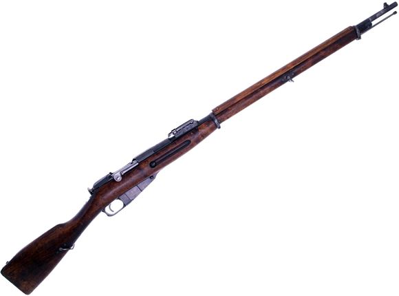 Picture of Used Mosin Nagant M91 Bolt-Action Rifle, 7.62x54R, 30", Blued, Full Military Wood With Replacement Top Hanguard Wood, 1905 Production Finnish Capture, Cleaning Rod is Loose Otherwise Fair Condition.