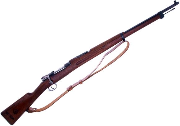 Picture of Used Carl Gustav Mauser M96 Bolt-Action Rifle, 6.5x55, 29.5", Blued, Full Military Wood, With Leather Sling, Drilled and Tapped Reciever and Missing Stock Disk Otherwise Very Good Condition