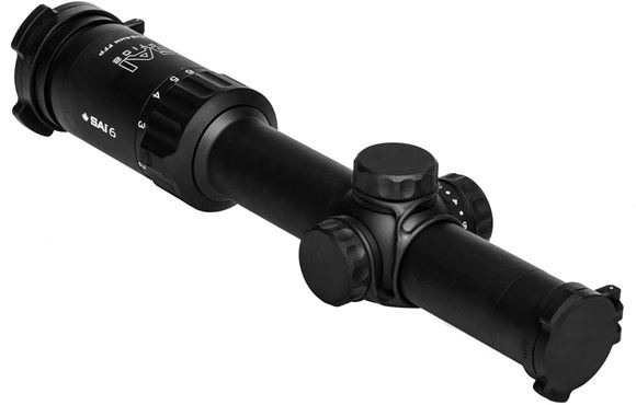 Picture of SAI Optics Riflescopes, Model SAI 6 - 1-6x24mm, 30mm, Illuminated MRAD RAF Reticle, First Focal, With 35 MRAD Total Range, 0.1 MRAD Adj, With Tenebraex Flip Covers & KillFlash
