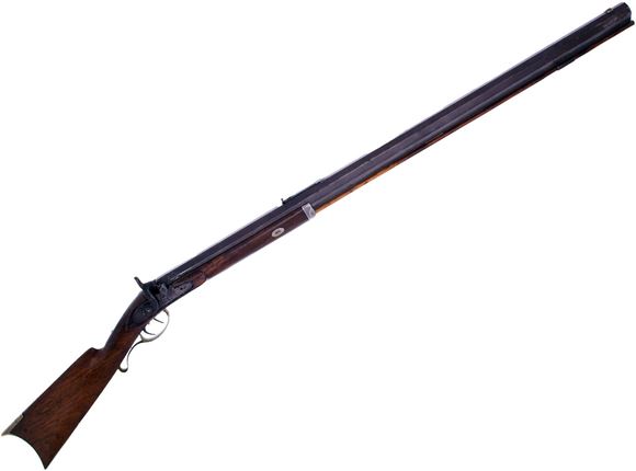 Picture of Used Percussion Cap 45 Cal Blackpowder Rifle, 33" Octagon Barrel, Marked "D. Coon Warranted", Stock Cracked Through Wrist, Lock/Nipple Area Corroded, Replacement Rear Sight & Ramrod, Double Set Triggger, Overall Poor Condition