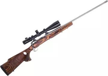 Picture of Used Savage 111 Thumbhole Stainless Bolt Action Rifle, 300 Win Mag, 24'' Barrel w/Muzzle Brake, Brown Laminate Thumbhole Stock, Timney Trigger, Vortex Viper 6-24x50, 2x Darkeagle Magazines, Good Condition