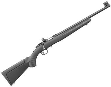 Picture of Ruger American Rimfire Compact Bolt Action Rifle - 22 LR, 18", Satin Blued, Alloy Steel, Black Synthetic Stock, 10rds, Front And Rear Williams Peep Firesights