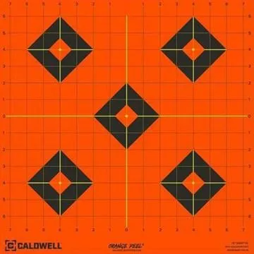 Picture of Caldwell Shooting Supplies Paper Targets - Orange Peel Bullseye Targets, 12", Orange, Adhesive-Backed, Featuring Dual-Color Flake-Off Technology, 25 Sheet Pack