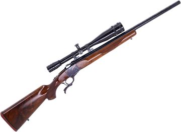 Picture of Used Ruger No. 1 Single Shot Rifle, 22-250, 23" Heavy Barrel (Shortened), Redfield 16x Scope, 1:14 Twist, Very Good Condition