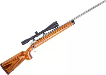 Picture of Used Savage Model 12 Stainless Bolt Action, 223 Rem, 26'' Fluted Heavy Barrel, Brown Laminate Stock, Sightron 36x42 Scope, Very Good Condition