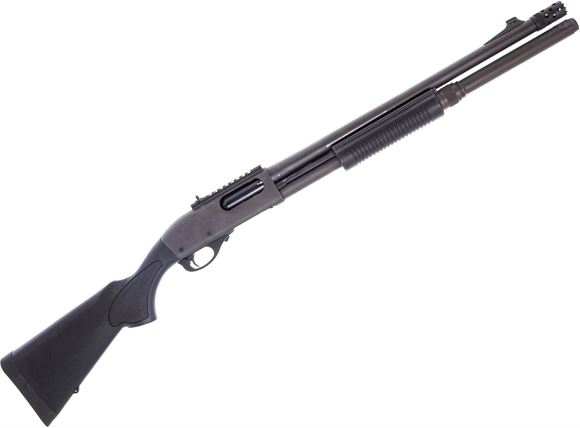 Picture of Used Remington 870 Tactical Pump-Action Shotgun, 12Ga, 3", 18.5" Barrel, Blued, Black Synthetic Stock, XS Sights, Mag Tube Extension, Breacher Choke, Good Condition