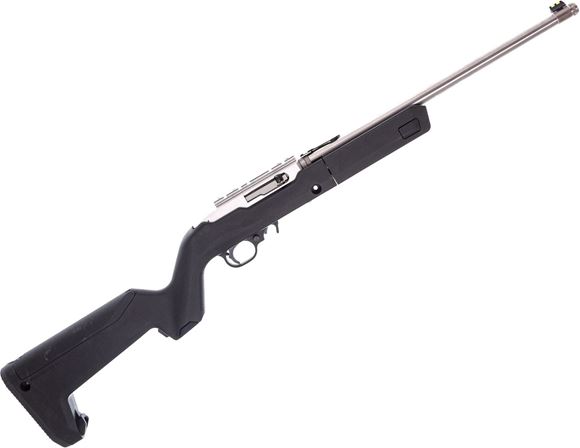 Picture of Used Ruger 10/22 Takedown Semi-Auto Rifle, 22LR, 16.5" Barrel, Stainless, Black Magpul Backpacker Stock, Dlask Upgraded Bolt, BX-1 Aftermarket Trigger, Rear Fiber Optic Removed, 4 Magazines, Good Condition