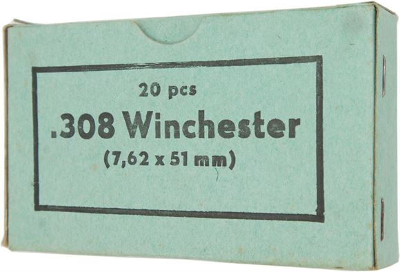 Picture of Czech Surplus Rifle Ammunition - 308 Win (7.62x51mm), FMJ, Bimetal Jacket, Brass Case - Corrosive, 1986 Dated, 20rds