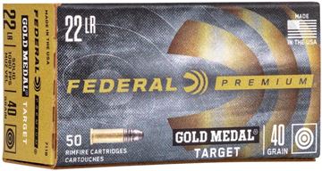 Picture of Federal Premium Gold Medal Rimfire Ammo - 22 LR, 40Gr, Solid, 50rds Box, 1080fps