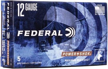 Picture of Federal Power-Shok Shotgun Ammunition - 12Ga, 2-3/4'', MAX DE, #4 Buck, 27 Pellets, 1325fps, 5rds Box