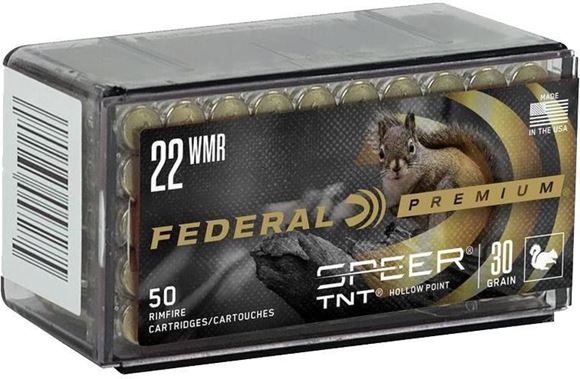 Picture of Federal P765 Vital-Shok Rimfire Rifle Ammo 22 WMR, TNT HP, 30 Grains, 2200 fps, 50 Rounds, Boxed