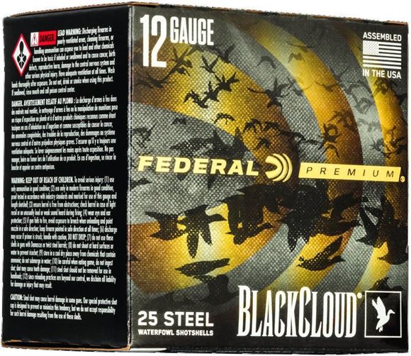Picture of Federal Premium Black Cloud Steel Shotgun Ammunition - 12Ga, 3-1/2", 1-1/2oz, BBB, 25rds Box, 1500fps