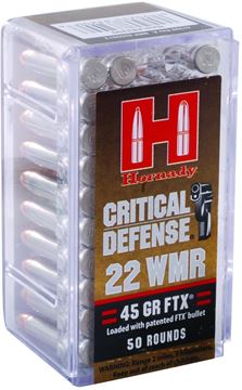 Picture of Hornady 83200 Critical Defense Rifle Ammo 22 WMR, FTX, 45 Grains 1000 fps, 50 Rounds, Boxed