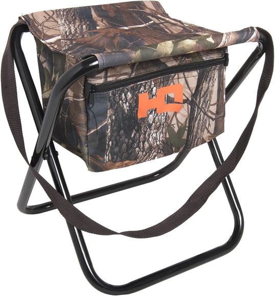 Picture of HQ Outfitters DS-1006 Folding Camo Stool with Storage Pocket 19mm Frame