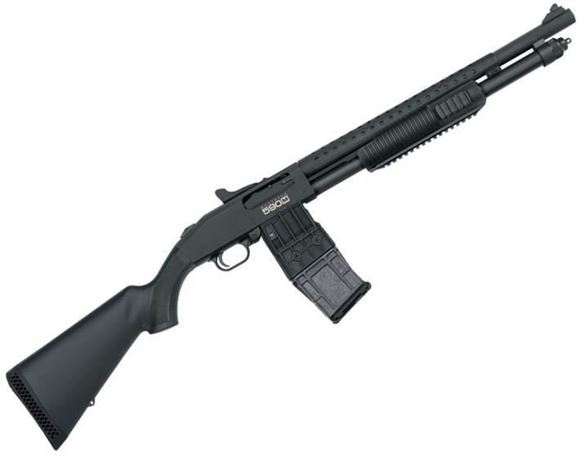 Picture of Mossberg 50206 590M Pump Shotgun 12 Ga 18.5" BBL 2.75" Chamber 10rd BLK SYN STK Ghost Ring Sight and Heat Shield