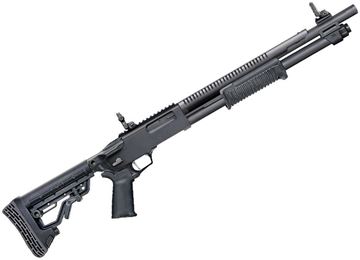 Picture of Mossberg 590R Pump Action Shotgun - 12Ga, 3", 18.5", Heavy-Walled, Integrated Heat Shield, Adjustable Stock w/Interchangeable Pad, MOE Pistol Grip, Compact Forend (Black), Magpul MBUS 3 Adjustable Sights, Accu-Choke (Cylinder), Flat Trigger, 6+1.