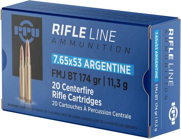 Picture of Prvi Partizan (PPU) Rifle Ammo - 7.65x53mm Argentine, 180Gr, BTSP, 20rds Box