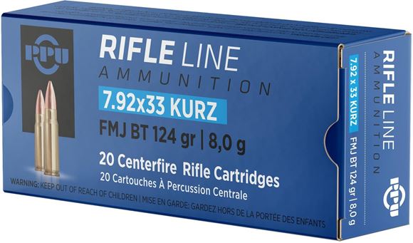 Picture of PPU PP7K Rifle Ammo 7.92 Kurz FMJ 124 Gr 20 Rnd