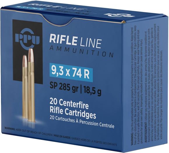 Picture of PPU PP9374 Rifle Ammo 9.3x74R, SP 285gr 20 Rnds
