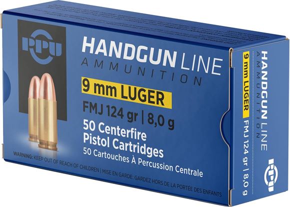 Picture of Prvi Partizan PPU PPH9F2 Pistol Ammo 9mm Luger FMJ 124gr