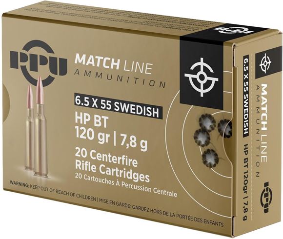 Picture of PPU PPM6 Match Rifle Ammo 6.5x55 SWE, HP BT, 120Gr, 20 Rnds