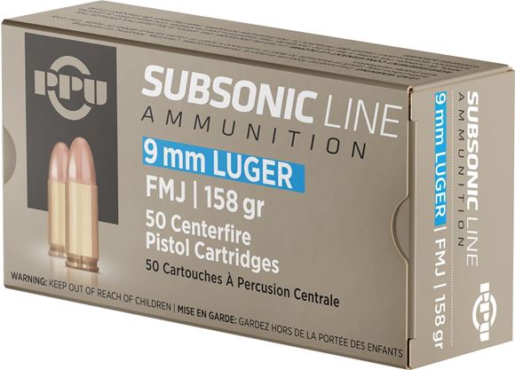 Picture of PPU PPS9mm Rifle Ammo 9mm Luger Subsonic FMJ 158gr