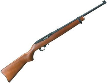 Picture of Ruger 10/22 Carbine Rimfire Semi-Auto Rifle - 22 LR, 18.50", Satin Black, Alloy Steel, Hardwood Stock, 10rds, Gold Bead Front & Adjustable Rear Sights