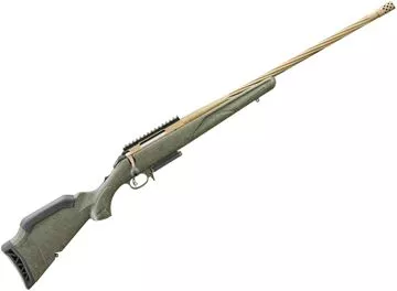 Ruger American Gen II Predator Bolt Action Rifle - 350 Legend, 22" Spiral Fluted Barrel w/ Radial MuzzleBrake, Burnt Bronze Cerakote, Green Splatter Gen II American Composite Stock, 5rds AICS Mag. — Reliable Gun