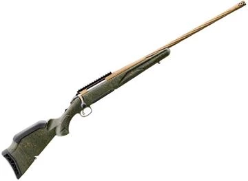 Ruger American Gen II Predator Bolt-Action Rifle - 6.5 PRC, 22" Spiral Fluted Barrel w/ Radial Muzzle Brake, Burnt Bronze Cerakote, Green Splatter Gen II American Composite Stock, 3rds AICS Mag. — Reliable Gun