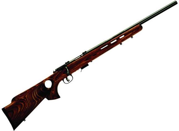 Picture of Savage 28750 Mark II BTV Bolt Action Rifle 22 LR, RH, 21 in Satin Blued, Wood Stk, 5+1 Rnd, Accu-Trigger