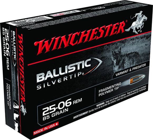 Picture of Winchester Supreme Ballistic SilverTip Rifle Ammo - 25-06 Rem, 85Gr, Ballistic Silvertip, 20rds Box