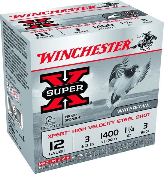 Picture of Winchester Super-X Xpert Hi-Velocity Steel Shotgun Ammo - 12 ga, 3", 1 1/4oz, #3, 1400 fps, 25rds Box
