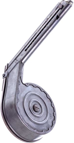Picture of Used Luger P08 Snail Drum Magazine, 7/32rds, Drum Spring Removed & Magazine Blocked to 7rds Capacity, Blued Steel, Good Condition