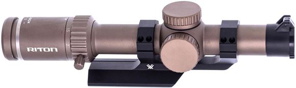 Picture of Used Riton X3 Tactix 1-8x24 FDE, OT Reticle, 30mm Tube, Illuminated, w/Vortex Sport Cantilever Mount, Very Good Condition