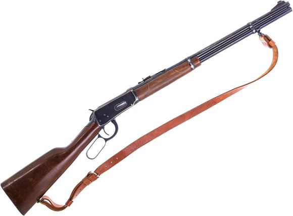 Picture of Used Winchester Model 94 Lever-Action Rifle, 20" Barrel, Blued, Wood Stock, 1958 Mfg, Leather Sling, Large Wood Repair On Left Side Of Stock, Needs Tensioner Screw, Sold As Is, Poor Condition