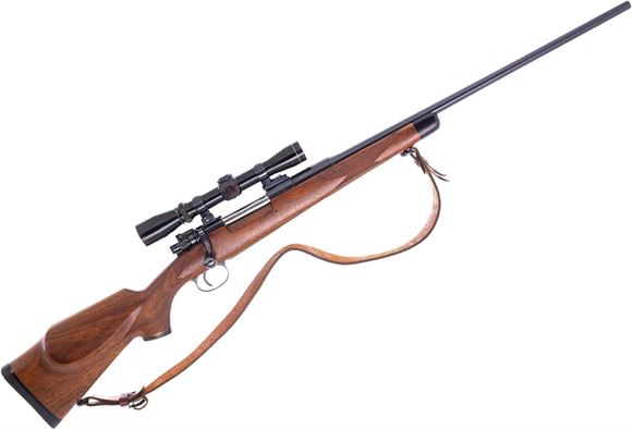 Picture of Used Custom Mauser 1908 Bolt-Action rifle, 6mm Rem, 24" Barrel, Blued, Custom Wood Stock, Leupold Vari-X II 2-7x33 Riflescope, Leather Sling, Very Good Condition