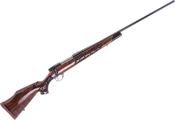 Picture of Used Weatherby Vanguard 2 Lasermark Bolt-Action 257 Wby Mag, 26" Barrel, High Gloss Blue, Walnut Stock w/ Laser Engraving, Excellent Condition