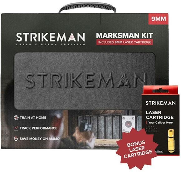 Picture of Strikeman Laser Firearm Training Kit - 9mm Laser Cartridge, 3-Piece Target. Tripod With Phone Mount, 2-Piece Ejection Tool, Carrying Case.