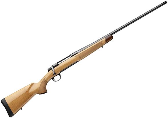 Picture of Browning X-Bolt 2 Medallion Maple Bolt Action Rifle - 300 Win Mag, 26", Polished Blued, Sporter Contour, Muzzle Brake, Polished Blued Engraved Receiver, Gloss AAAA Maple Stock w/Rosewood Forend & Pistol Grip Cap, 4rds, Adjustable Feather Trigger