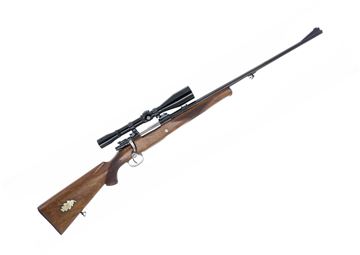 Picture of Used Custom Yugo M24 Mauser Bolt-Action 8x57mm, 24" K98 Barrel Re-Contoured w/ Sporter Sights, With Bushnell Scope Chief 6X Scope, Sporter Stock, Oak Leaf Engraving, Good Condition