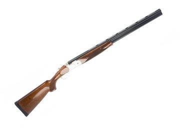 Picture of Used Beretta 686 Silver Pigeon Over/Under Shotgun - 12Ga, 3", 28", Cold Hammer Forged, Blued, Floral Engraving Nickel Plated Receiver, Walnut Stock, Hard Case, 3 Full Length Briley Tube Sets (410,28,20), Some Scratches on Stock, Otherwise Very Good Condit