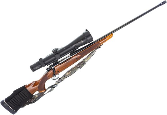 Picture of Used Winchester Model 70 Bolt Action Rifle - 300 Win Mag, 26'' Barrel w/ Muzzle Brake, Wood Stock w/ Shell Holder, Aftermarket Recoil Pad, Burris Eliminator 3 4-16x50 Scope, Sling, Good Condition