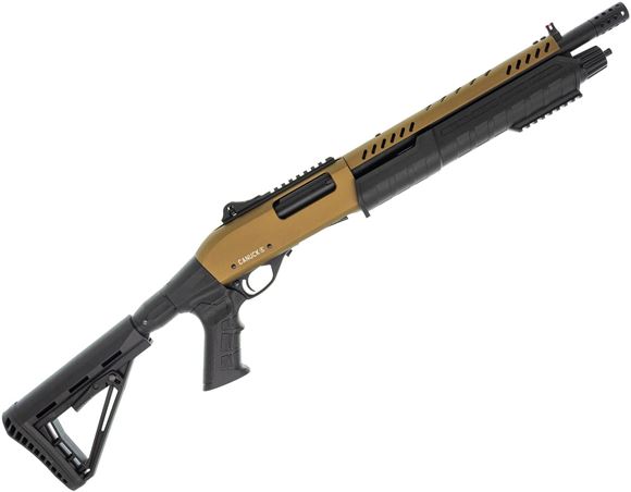 Picture of Used Canuck Commander Pump Action 12ga, 3" Chamber, 14" Barrel, Mobil Choke (Breacher) Bronze Cerakote, Pistol Grip Stock, Fiber Optic Front Sight, Optic Rail, Heat Shield, Very Good Condition