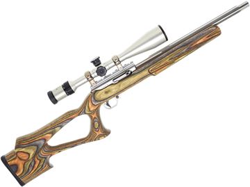 Picture of Used Volquartsen Custom Semi-Auto 22 LR, 16" Fluted Heavy Barrel, With Zeiss Conquest 6.5-20x50mm Scope, Stainless, Thumbhole Laminate Stock, 4 Mags, Soft Case, Excellent Condition
