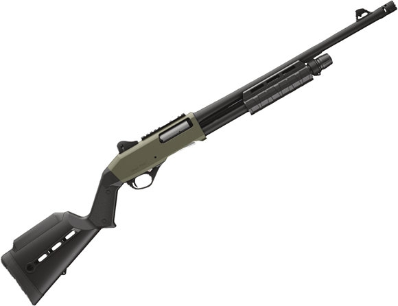 Picture of Stoeger Industries P3000 Tactical Pump-Action Shotgun - 12Ga, 3", 18.5", Green Receiver, Black Synthetic Stock, M-Lok Forend, Ghost Ring Rifle Sight, Oversize Safety, Breacher Choke, 4+1 Capacity