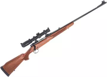 Picture of Used Winchester Model 70 Alaskan Bolt-Action Rifle - 338 Win Mag, 25", Brushed Polish, Satin Grade I Walnut Monte Carlo Stock, 3rds, Hooded Gold Bead Front & Folding Adjustable Rear Sights, Leupold VX-6 1-6 Scope, Illuminated Circle/Dot Reticle, Excel