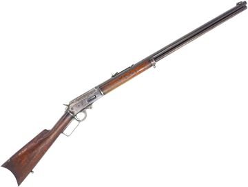 Picture of Used Marlin Model 1893 Lever-Action Rifle - 38-55 Win, 26'' Round Barrel w/Original Sights, Wood Stock w/ Repaired Cracks, Crescent Butt Plate, Marked Special Smokeless Steel, Worn Bluing, Fair Condition